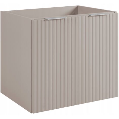 Armoire de salle de bain 60cm  Beige Mat - Bois  L/H/P 60/57/46 cm  Portes striées - Sans plateau - 2 étagères - Meuble de salle de bain - Armoire de salle de bain