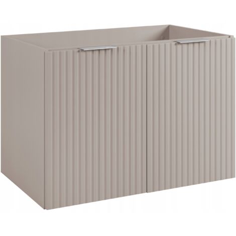 Armoire de salle de bain 80cm  Beige Mat - Bois  L/H/P 80/57/46 cm  Portes striées - Sans plateau - 2 étagères - Meuble de salle de bain - Armoire de salle de bain