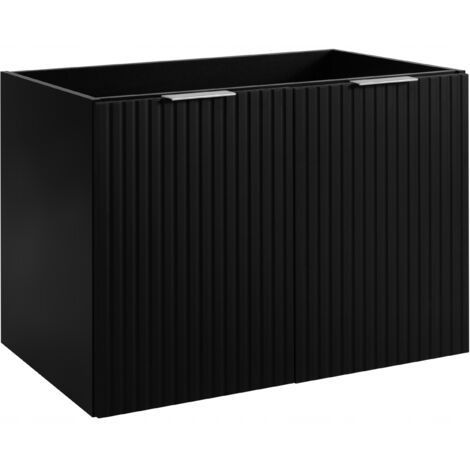 Armoire de salle de bain 80cm  Noir Mat - Bois  L/H/P 80/57/46 cm  Portes striées - Sans plateau - 2 étagères - Meuble de salle de bain - Armoire de salle de bain