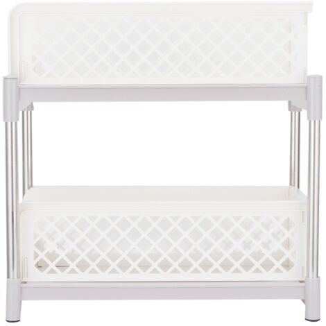 Armoire de Salle de Bain à 2 Étages avec Tiroirs Coulissants et Paniers, Organisateur de Rangement Blanc