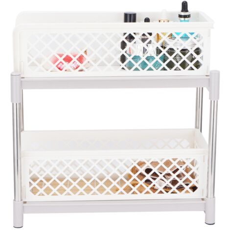 Armoire de Salle de Bain à 2 Étages avec Tiroirs Coulissants et Paniers, Organisateur de Rangement Blanc