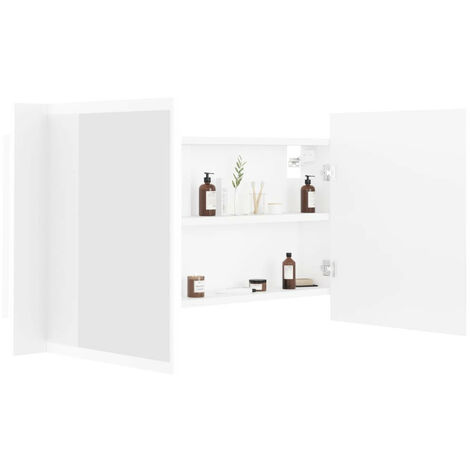Armoire de salle de bain à miroir à LED Blanc 90x12x45