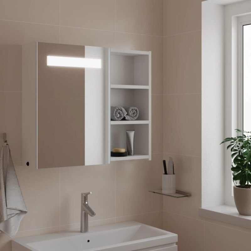 Maisonchic - Armoire miroir murale salle de bain avec led, Meuble de salle de bain, Armoire de toilette blanc 60x13x52 cm pewv17961 design in