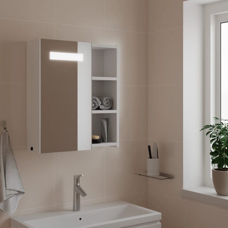 Maisonchic - Armoire miroir murale salle de bain avec led, Meuble de salle de bain, Armoire de toilette blanc 45x13x52 cm pewv16897 design in
