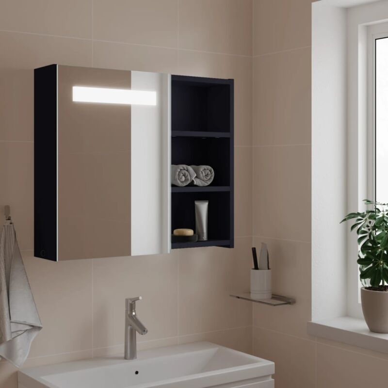 Maisonchic - Armoire miroir murale salle de bain avec led, Meuble de salle de bain, Armoire de toilette gris 60x13x52 cm pewv91906 design in