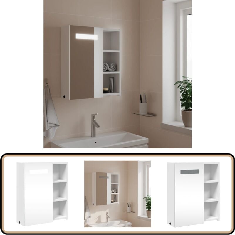 Armoire de salle de bain à miroir avec led blanc 45x13x52 cm - Meuble Salle De Bain - Armoire Salle De Bain - Meuble Lavabo - Armoire Miroir