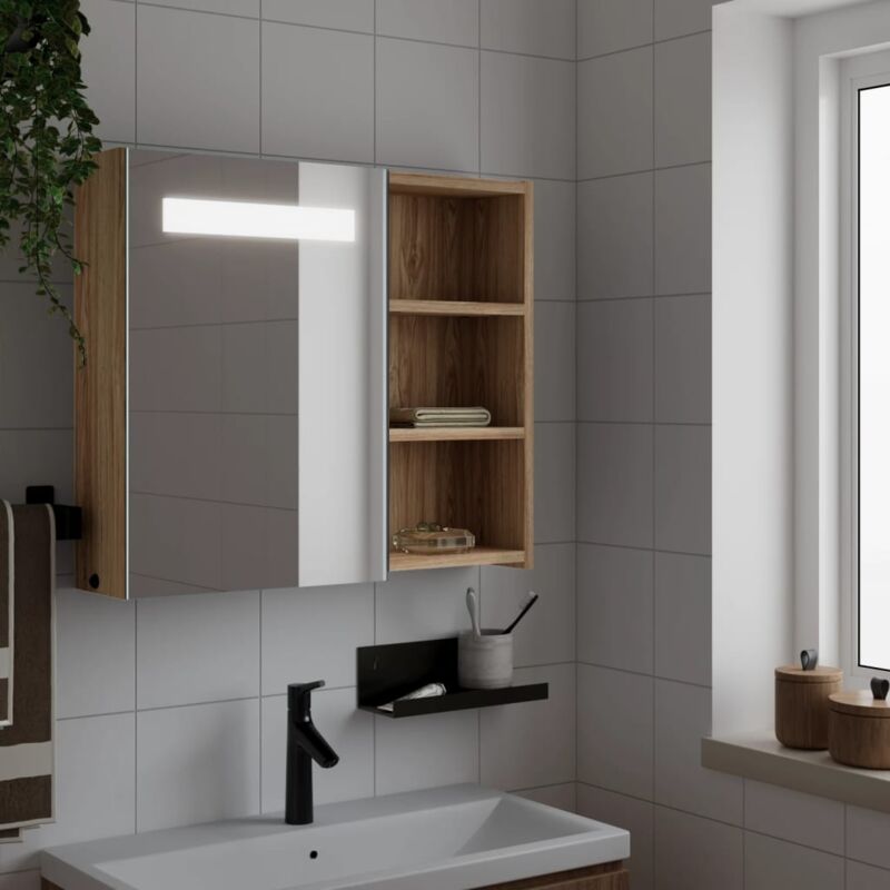 Armoire de salle de bain à miroir avec led chêne 60x13x52 cm - Vidaxl
