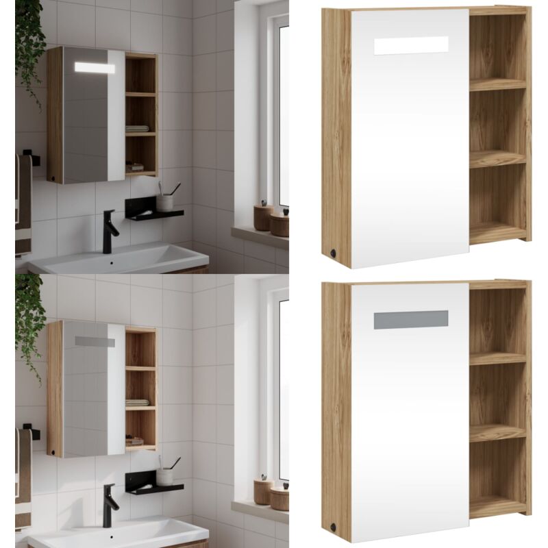 Vidaxl - Armoire de salle de bain à miroir avec led chêne 45x13x52 cm - Armoire De Salle De Bain - Meuble Lavabo - Armoire Miroir - Luminaire Led
