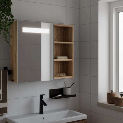 Armoire de salle de bain à miroir avec LED-Meuble de salle de bain chêne 60x13x52 cm 696948