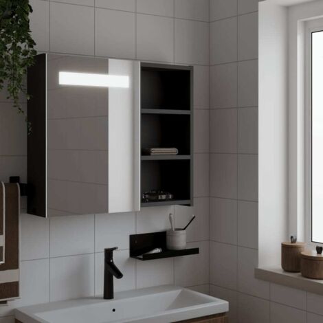 Armoire de salle de bain à miroir avec LED-Meuble de salle de bain noir 60x13x52 cm 518789