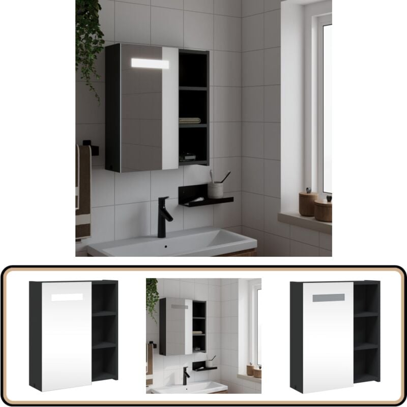 Vidaxl - Armoire de salle de bain à miroir avec led noir 45x13x52 cm - Armoire Salle De Bain - Meuble Salle De Bain - Armoire Miroir - Luminaire Led