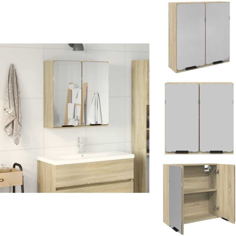 Vidaxl - Armoire de salle de bain à miroir chêne sonoma bois ingénierie - Armoire à Miroir De Salle De Bain - Armoires à Miroir De Salle De Bain