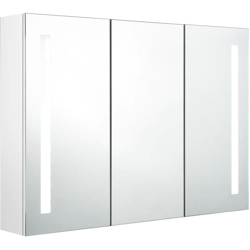 Helloshop26 - Armoire de salle de bain à miroir led 89 x 14 x 62cm blanc brillant