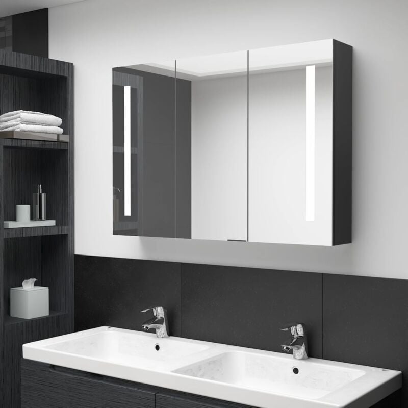 Vidaxl - Armoire de salle de bain à miroir led 89x14x62 cm noir brillant