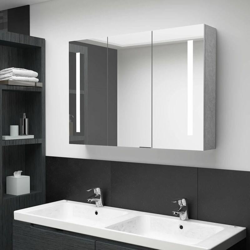 Vidaxl - Armoire de salle de bain à miroir led Gris béton 89x14x62 cm