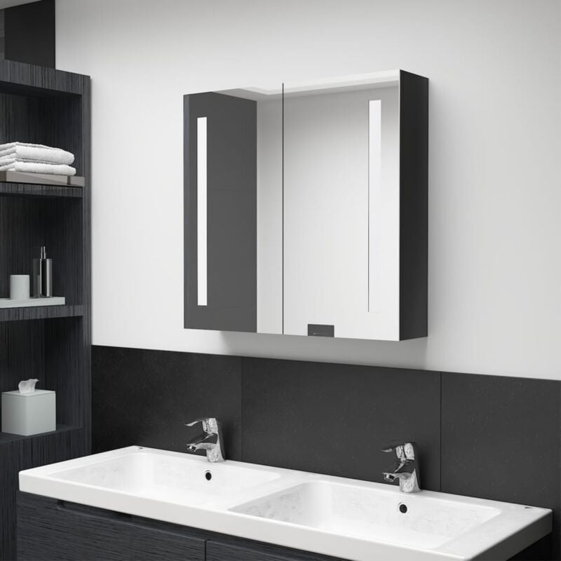 Vidaxl - Armoire de salle de bain à miroir led noir brillant 62x14x60 cm