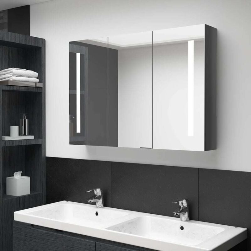 Vidaxl - Armoire de salle de bain à miroir led 89x14x62 cm Gris brillant