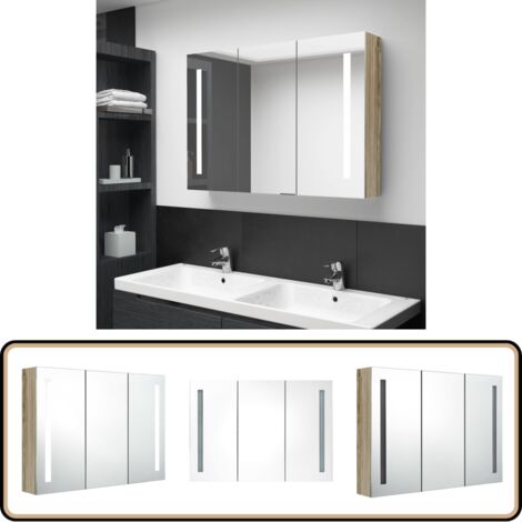 Armoire de salle de bain à miroir LED 89x14x62 cm chêne - Meuble De Salle De Bain - Armoire De Salle De Bain - Armoire À Pharmacie - Éclairage Led - Miroir Lumineux