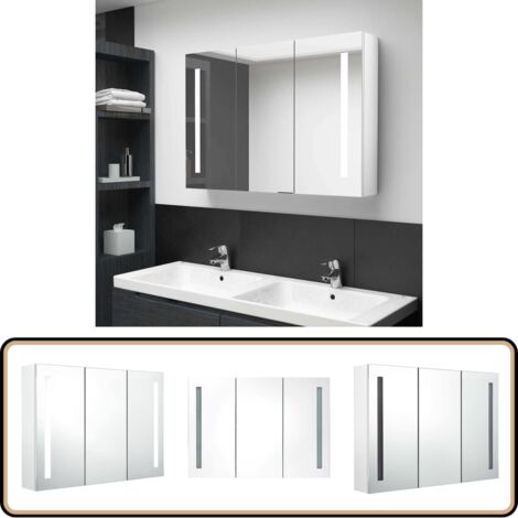 Armoire de salle de bain à miroir LED 89x14x62cm Blanc brillant - Meuble De Salle De Bain - Armoire De Salle De Bain - Miroir Lumineux - Éclairage Led - Vanity Mirror