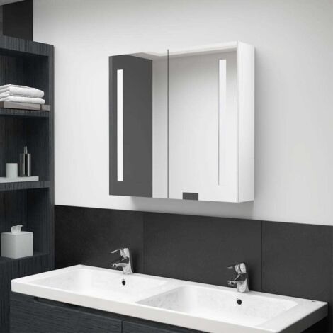 Armoire de salle de bain à miroir LED Armoire de rangement Placard de Rangement Toilettes Blanc brillant 62x14x60cm RTJEX934718