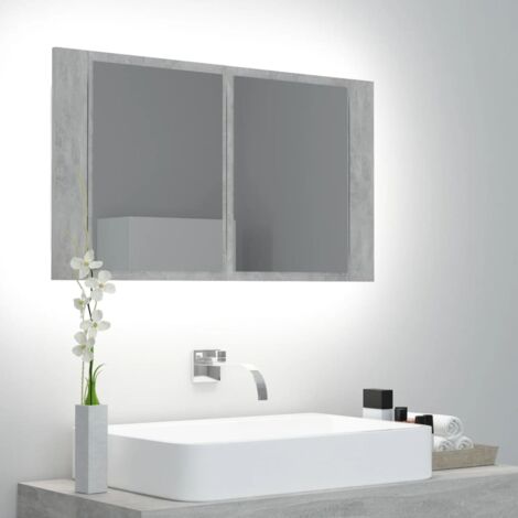 Armoire de salle de bain à miroir LED  Armoire de rangement  Placard de Rangement Toilettes Gris béton Acrylique RTJEX153722 MaisonChic
