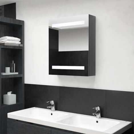 Armoire de salle de bain à miroir LED  Armoire de rangement  Placard de Rangement Toilettes Gris brillant 50x14x60 cm RTJEX136896 MaisonChic