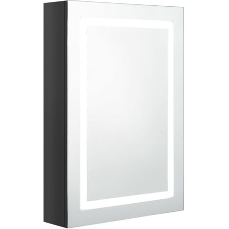 Armoire de salle de bain à miroir LED  Armoire de rangement  Placard de Rangement Toilettes noir brillant 50x13x70 cm RTJEX964416