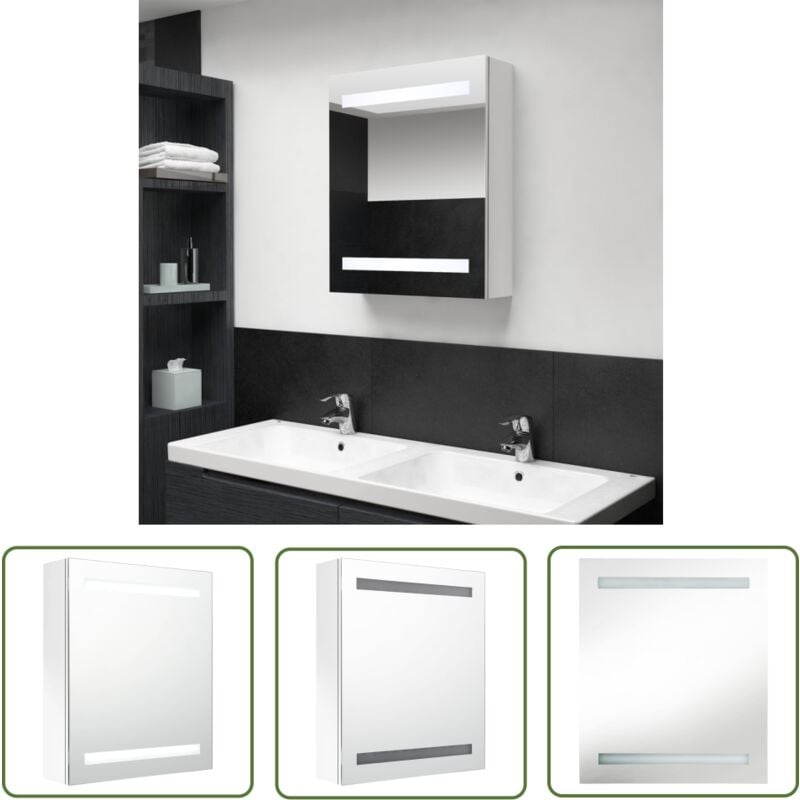 The Living Store Armoire de salle de bain à miroir LED blanc brillant 50x14x60cm - Armoire Salle De Bain - Miroir Led - Meuble Salle De Bain - Vanity