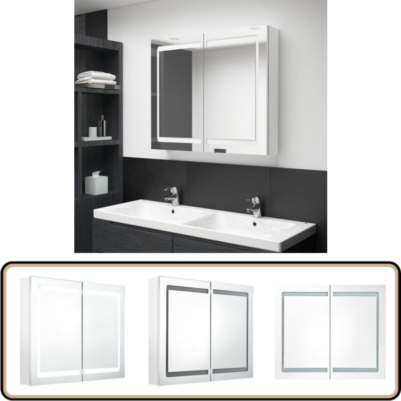 Vidaxl - Armoire de salle de bain à miroir led Blanc brillant 80x12x68cm - Armoire Salle De Bain - Miroir Led - Meuble Salle De Bain - Éclairage