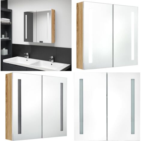 Armoire de salle de bain à miroir LED blanc et chêne 62x14x60cm - Meuble De Salle De Bain - Armoire De Salle De Bain - Miroir LED - Éclairage De Vanity - Rangement Salle De Bain - Home & Living
