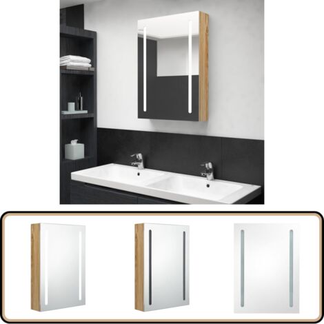 Armoire de salle de bain à miroir LED Chêne 50x13x70 cm - Armoire Salle De Bain - Meuble Salle De Bain - Miroir Led - Vanity Light - Éclairage Salle De Bain