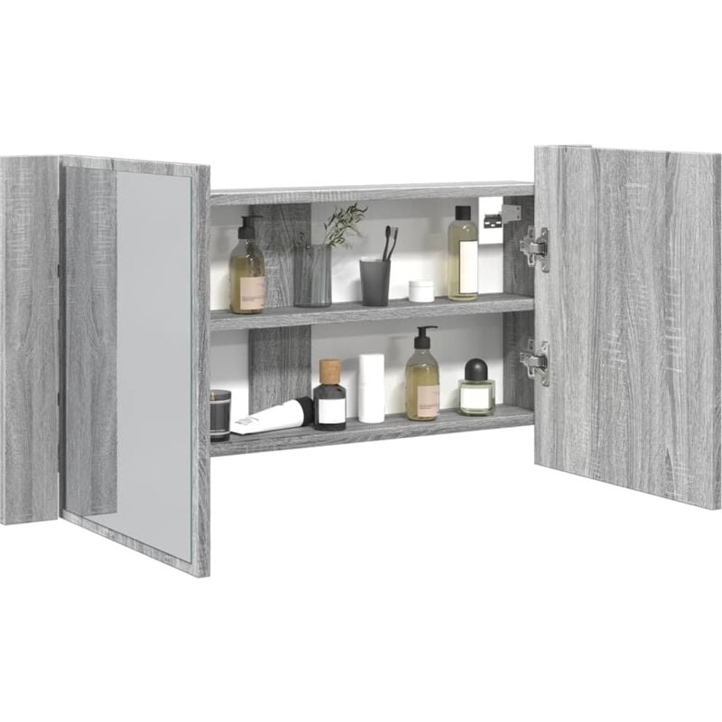Armoire miroir murale salle de bain avec led, Meuble de salle de bain, Armoire de toilette sonoma gris 90x12x45 cm pwfn53499 design in