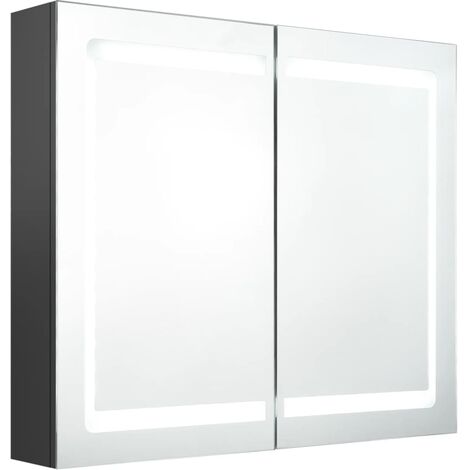 Armoire de salle de bain à miroir LED Gris 80x12x68
