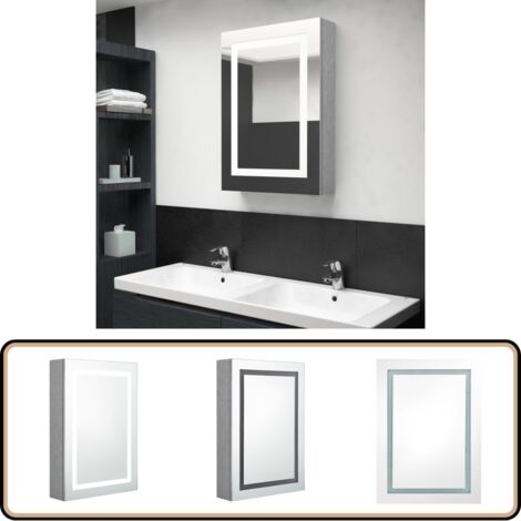 Armoire de salle de bain à miroir LED gris béton 50x13x70 cm - Meuble De Salle De Bain - Armoire De Salle De Bain - Miroir Led - Éclairage Salle De Bain - Rangement Salle De Bain
