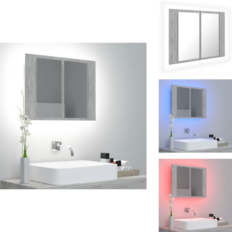 Vidaxl - Armoire de salle de bain à miroir led Gris béton Acrylique - Armoire Salle De Bain - Meuble Salle De Bain - Miroir Led - Éclairage Rgb