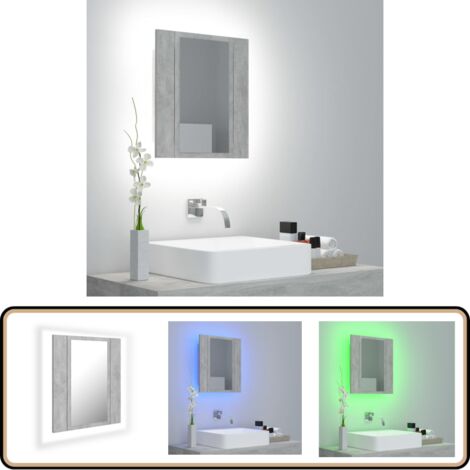 Armoire de salle de bain à miroir LED Gris béton Acrylique - Armoire Salle De Bain - Meuble Salle De Bain - Miroir Led - Éclairage Rvb - Rangement Salle De Bain