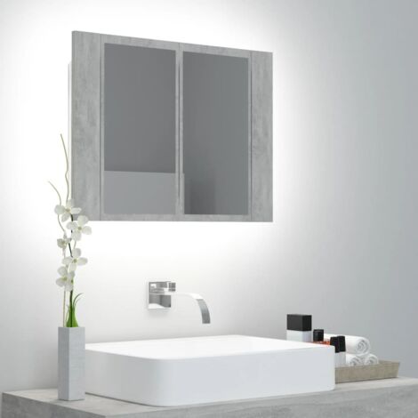 Armoire de salle de bain à miroir LED Gris béton Acrylique vidaXL