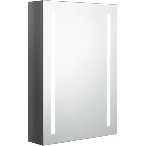 Armoire de salle de bain à miroir LED Gris brillant 50x13x70