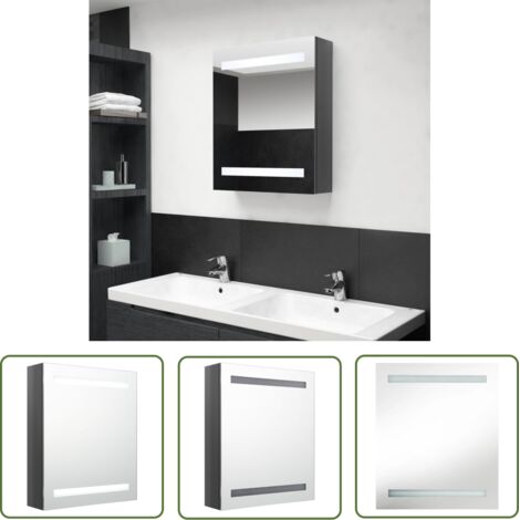 Armoire de salle de bain à miroir LED Gris brillant 50x14x60