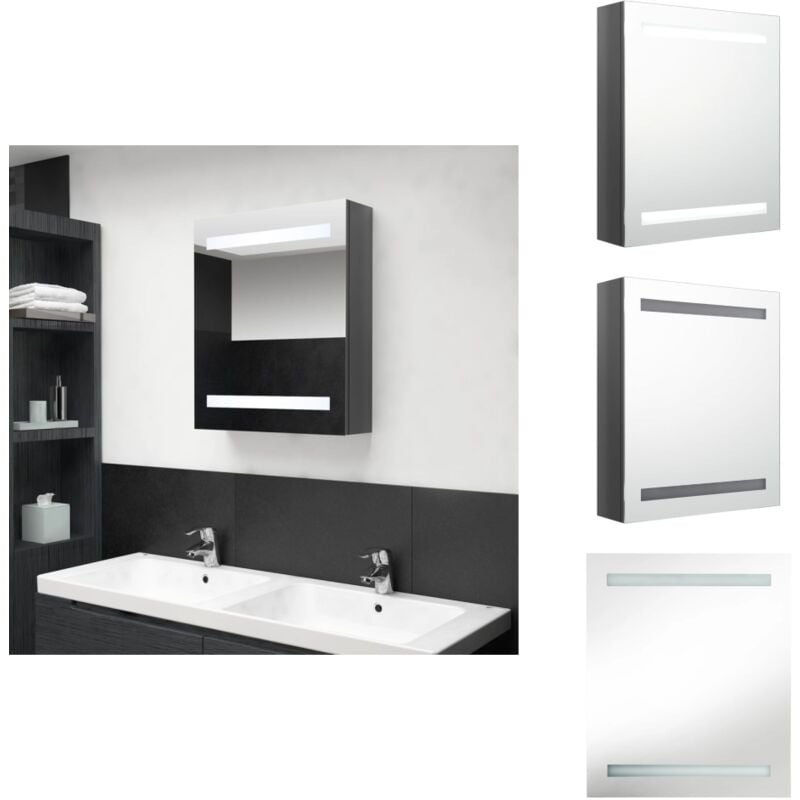 Vidaxl - Armoire de salle de bain à miroir led Gris brillant 50x14x60 cm - Armoire Salle De Bain - Miroir Led - Meuble Salle De Bain - Vanity