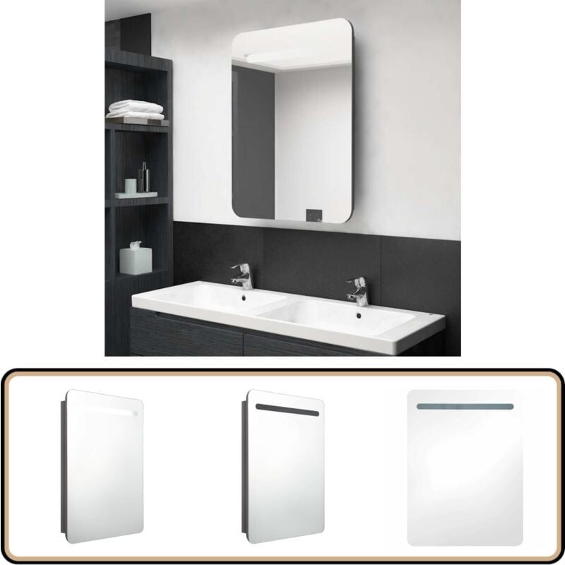 Vidaxl - Armoire de salle de bain à miroir led gris brillant 60x11x80 cm - Meuble Salle De Bain - Armoire Miroir Led - Éclairage Salle De Bain