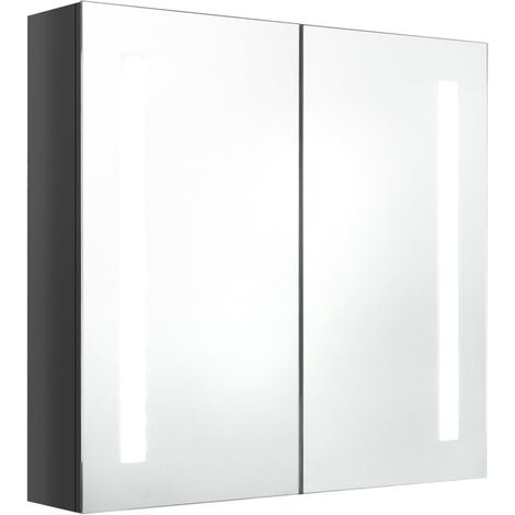 Armoire de salle de bain à miroir LED Gris brillant 62x14x60