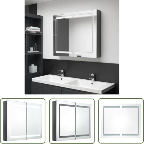 Armoire de salle de bain à miroir LED Gris brillant 80x12x68 cm