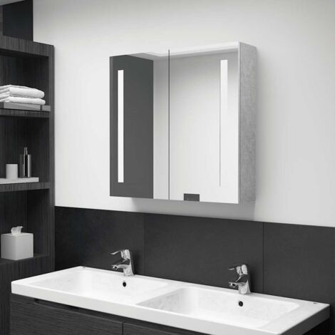 Armoire de salle de bain à miroir LED, Meuble de Rangement, Placard de Rangement Toilettes Gris béton 62x14x60 cm MJU14230