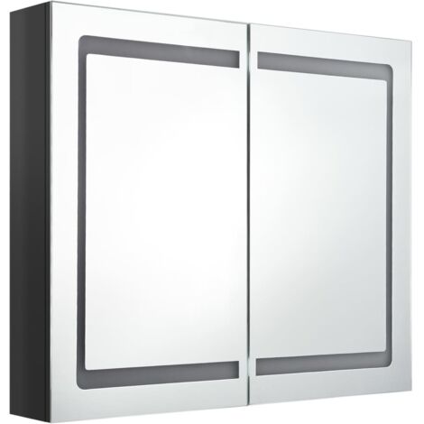 Armoire de salle de bain à miroir LED, Meuble de Rangement, Placard de Rangement Toilettes noir brillant 80x12x68 cm MJU97370