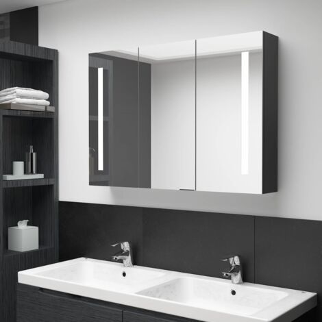 Armoire de salle de bain à miroir LED, Meuble de salle de bain 89x14x62 cm noir brillant WFE234613 DESIGN IN