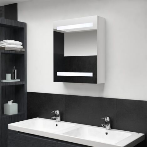 Armoire de salle de bain à miroir LED, Meuble de salle de bain blanc brillant 50x14x60cm WFE444266 DESIGN IN