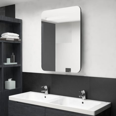 Armoire de salle de bain à miroir LED, Meuble de salle de bain noir 60x11x80 cm WFE117571 DESIGN IN