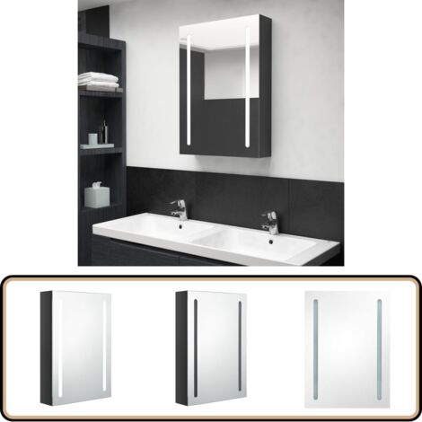 Armoire de salle de bain à miroir LED noir brillant 50x13x70 cm - Armoire Salle De Bain - Meuble Salle De Bain - Miroir Led - Éclairage Vanity - Rangement Salle De Bain