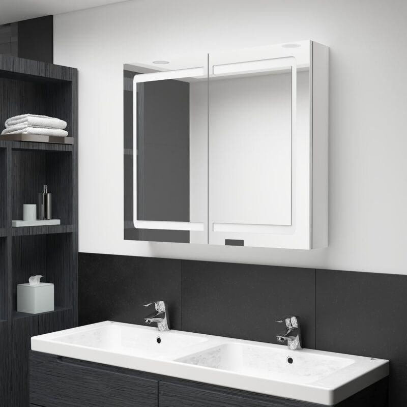 Vidaxl - Armoire de salle de bain à miroir led Blanc brillant 80x12x68cm
